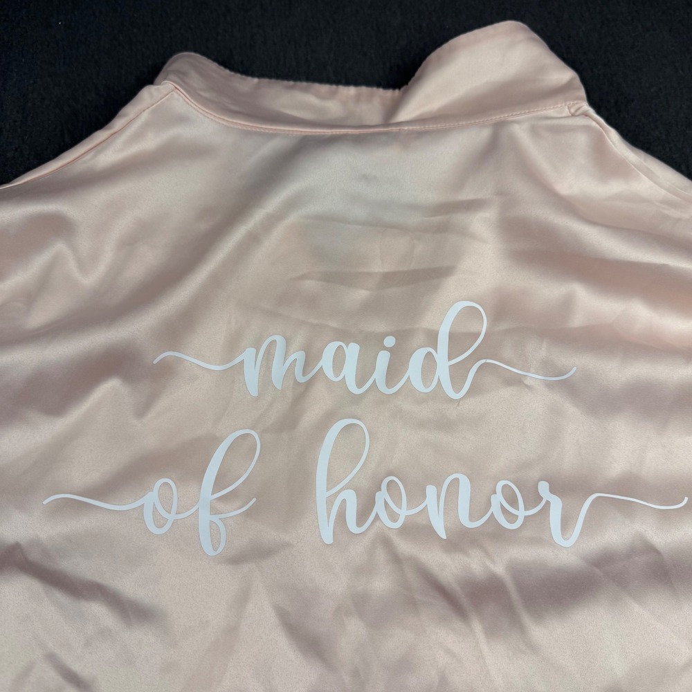 Maid of Honor Satin‎ Pajama Top Blush Pink Button Down Bridal Party Shirt Size M